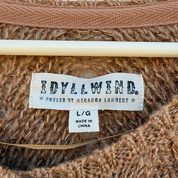 Idyllwind Size L Tan Metallic Knit Fringe Western Wrap Tunic Cardigan Sweater - Picture 2 of 10